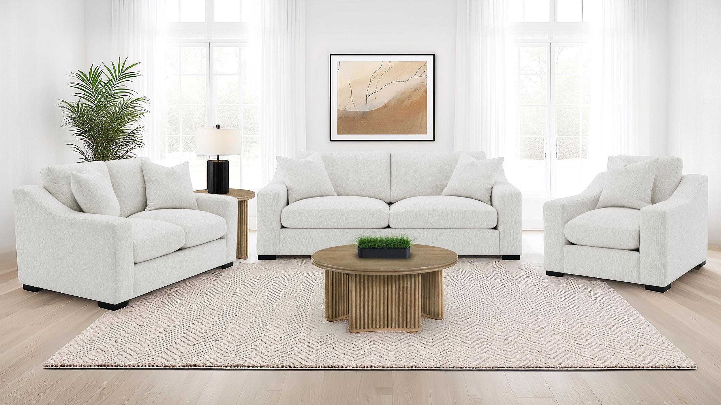 Ashlyn Fabric Upholstered Track Arm Loveseat Sand-