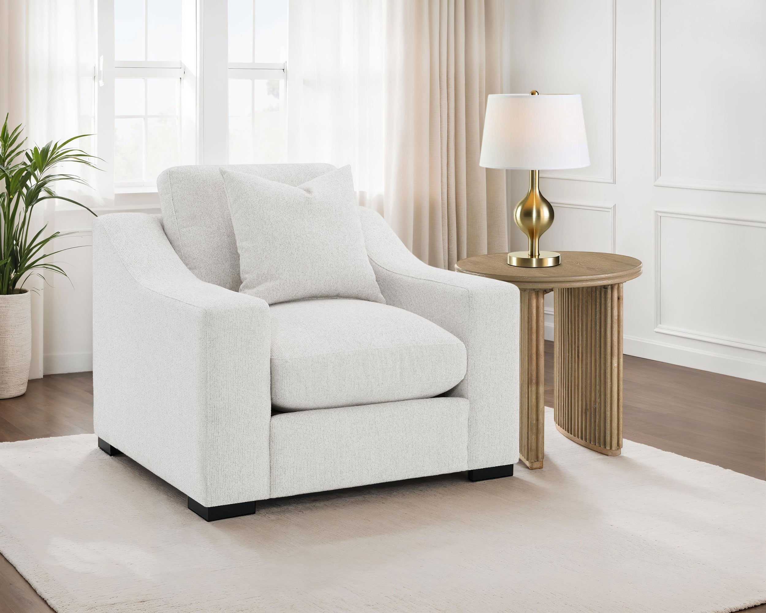 Ashlyn Fabric Upholstered Track Arm Accent Chair Sand-