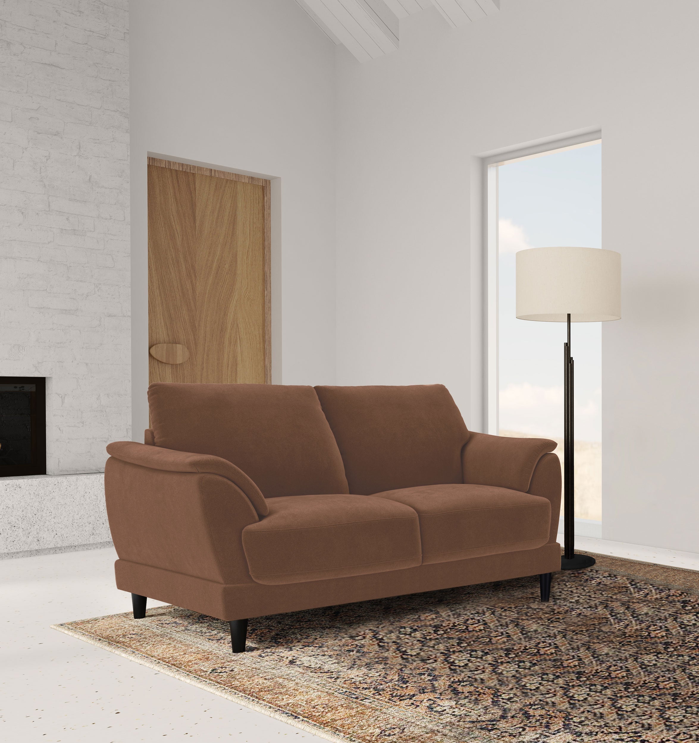 Selma Velvet Upholstered Crescent Arm Loveseat Rust-