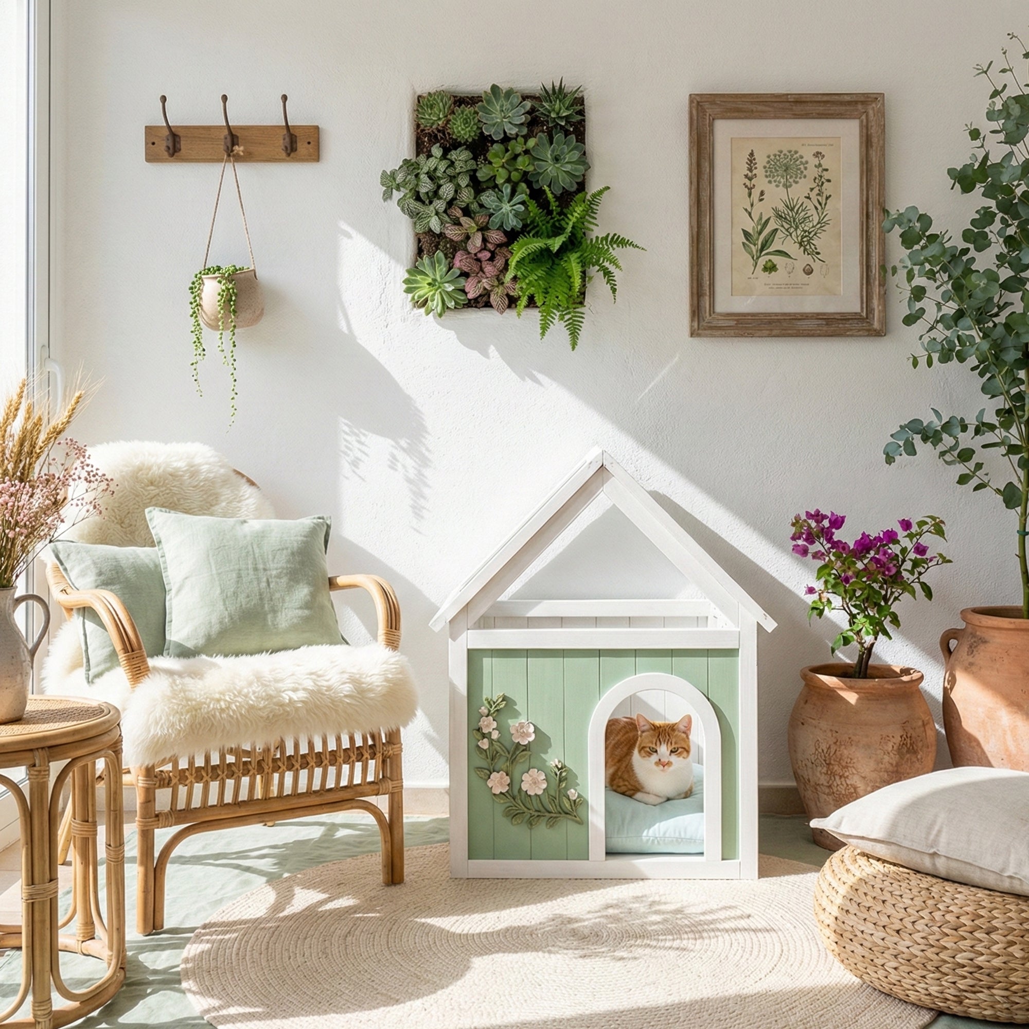 Sage FSC-Certified Cedar Indoor Cat House with Clear Acrylic Roof