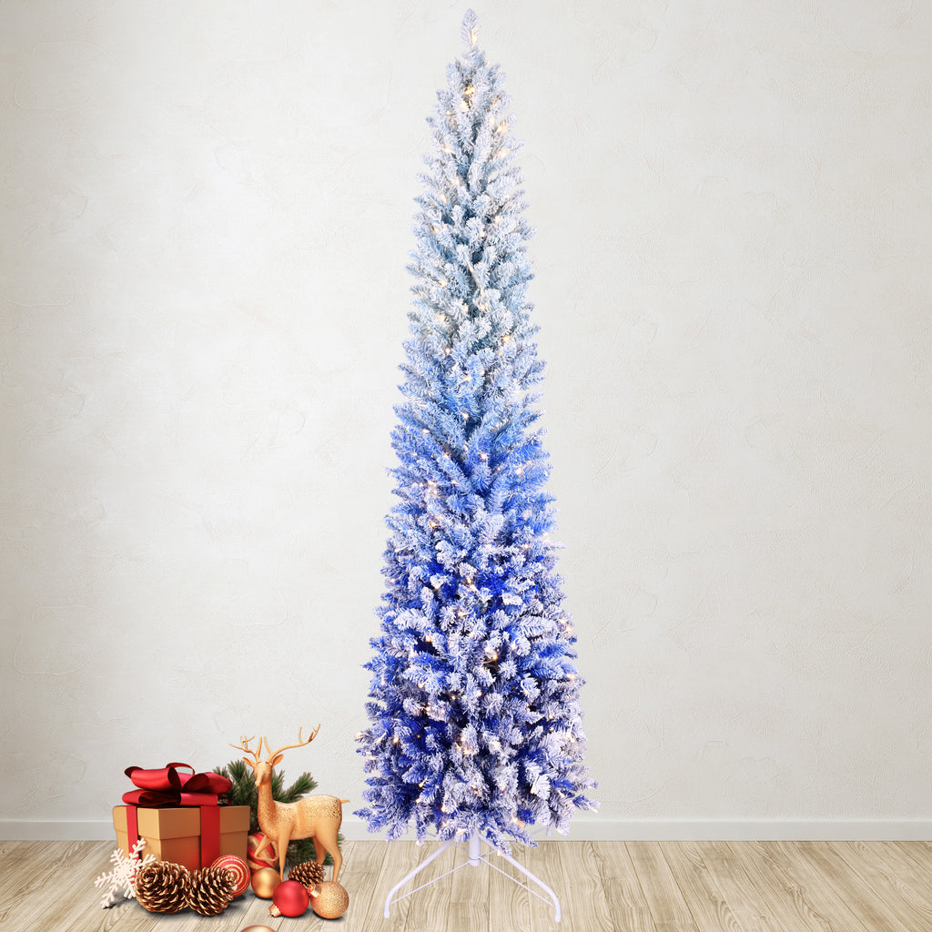 7FT Elegant Blue Gradient Flocked Christmas Tree