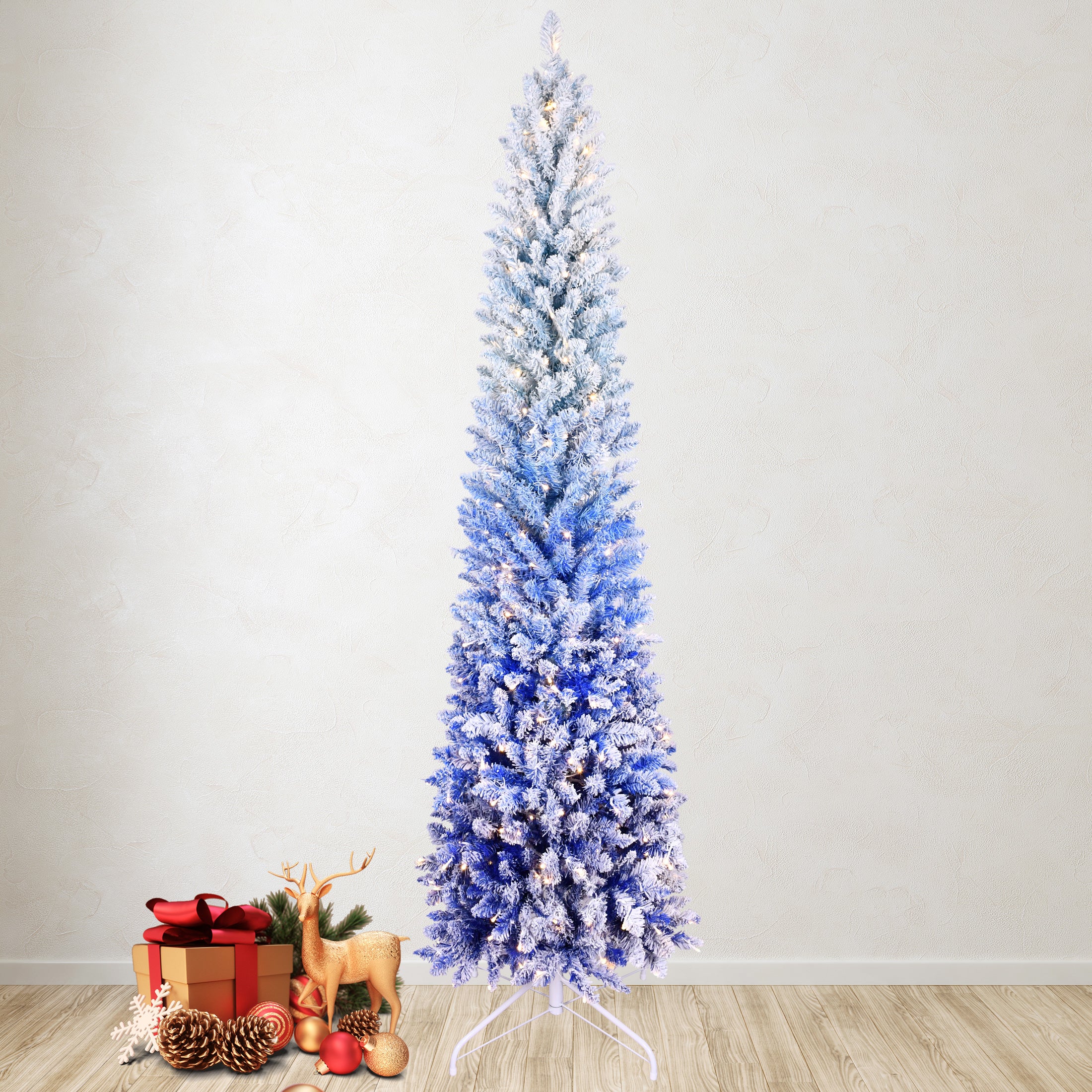 7FT Elegant Blue Gradient Flocked Christmas Tree