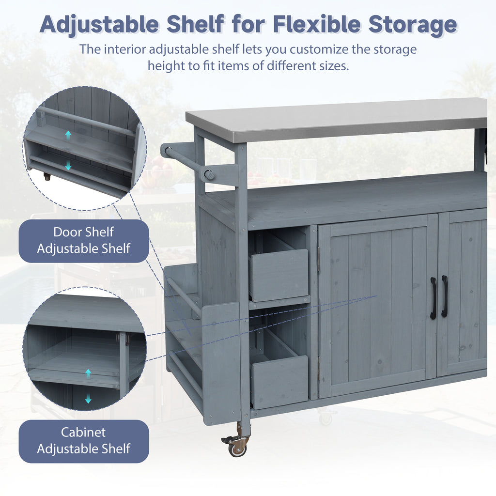 54.33" Farmhouse Rolling Outdoor Kitchen Cart