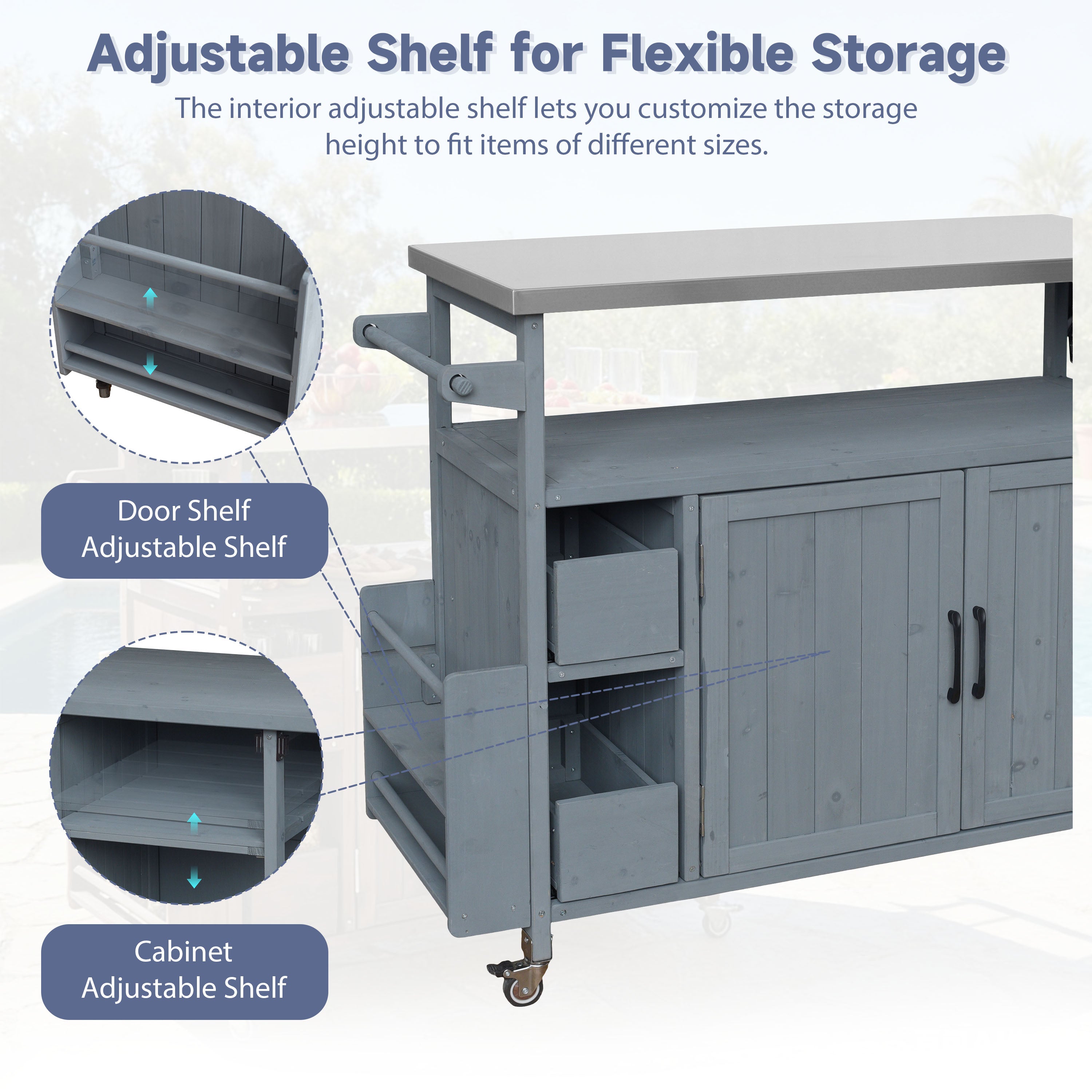 54.33" Farmhouse Rolling Outdoor Kitchen Cart