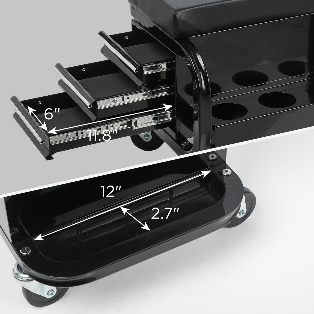 Rolling Creeper Garage/Shop Seat with Three Built-in Drawers