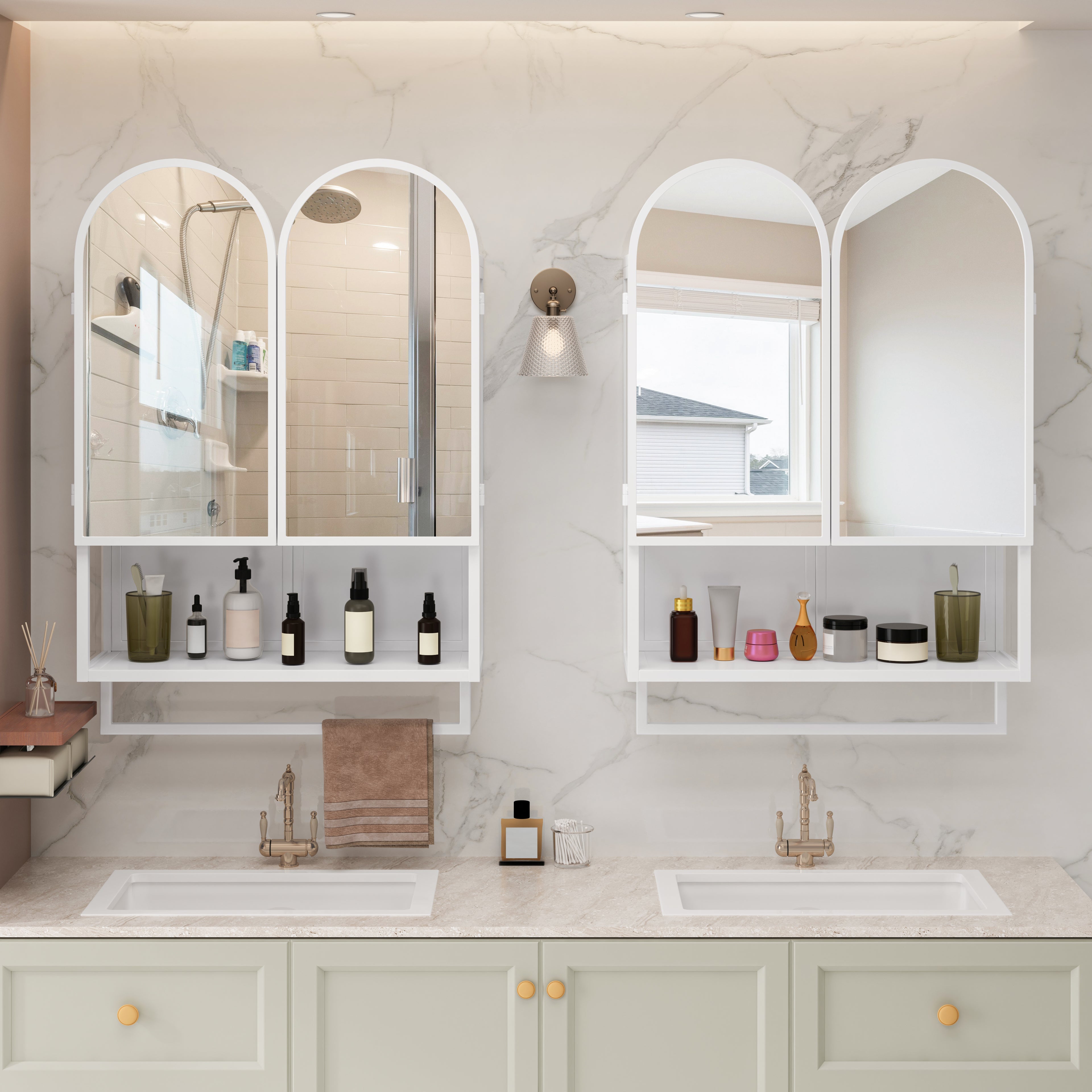 23.62" Modern Double-Arched Mirror Cabinet