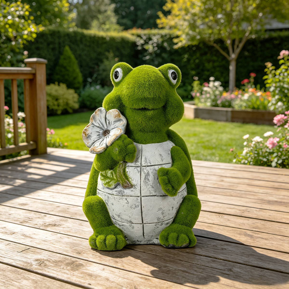 Flocked Turtle Garden Statue