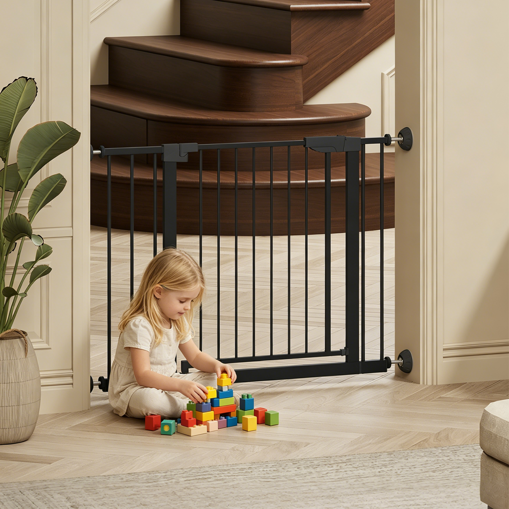 29.5-45.3" Wide Baby Gate with Wall Protector for Stairs