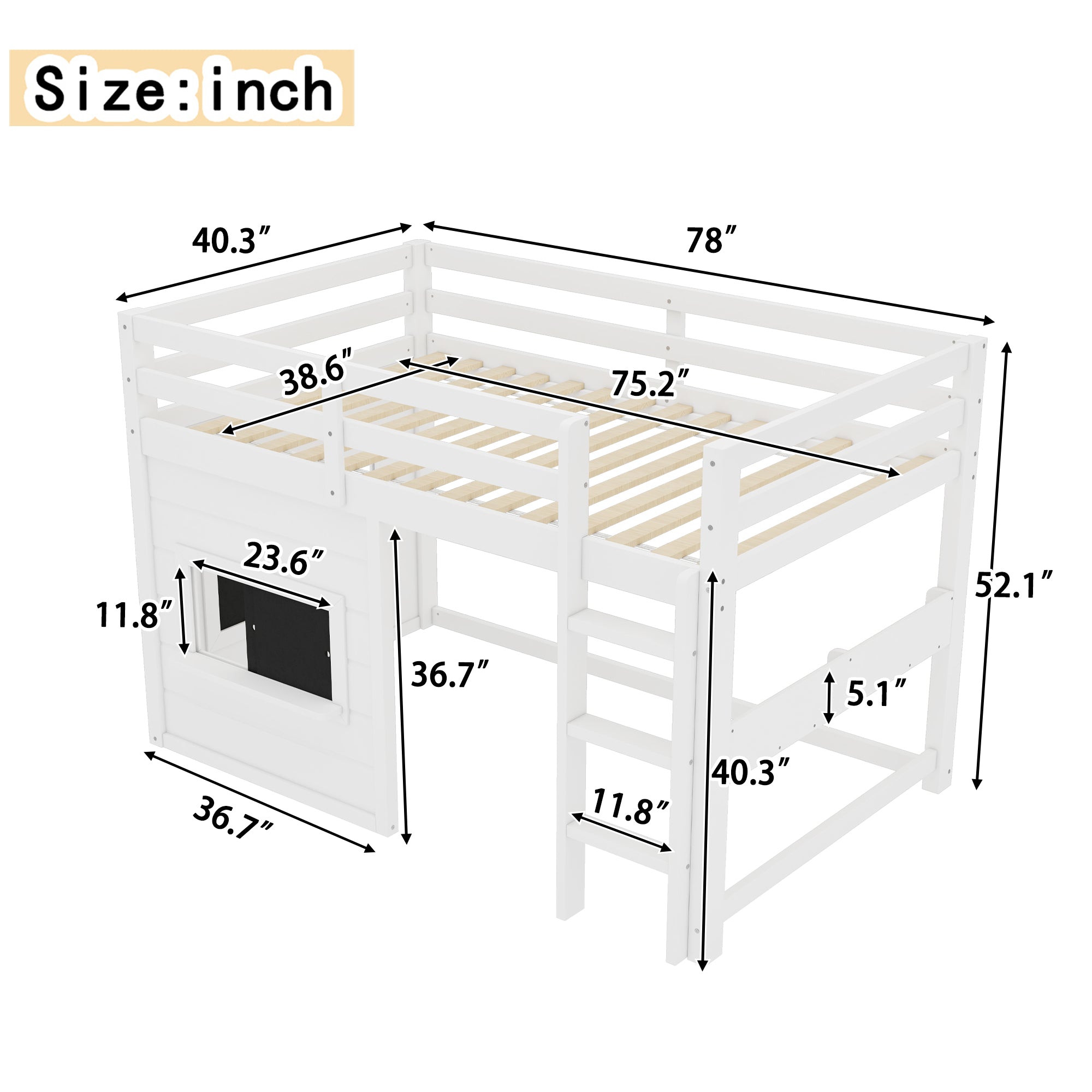 Twin Size Loft Bed With Playful Sliding Chalkboard