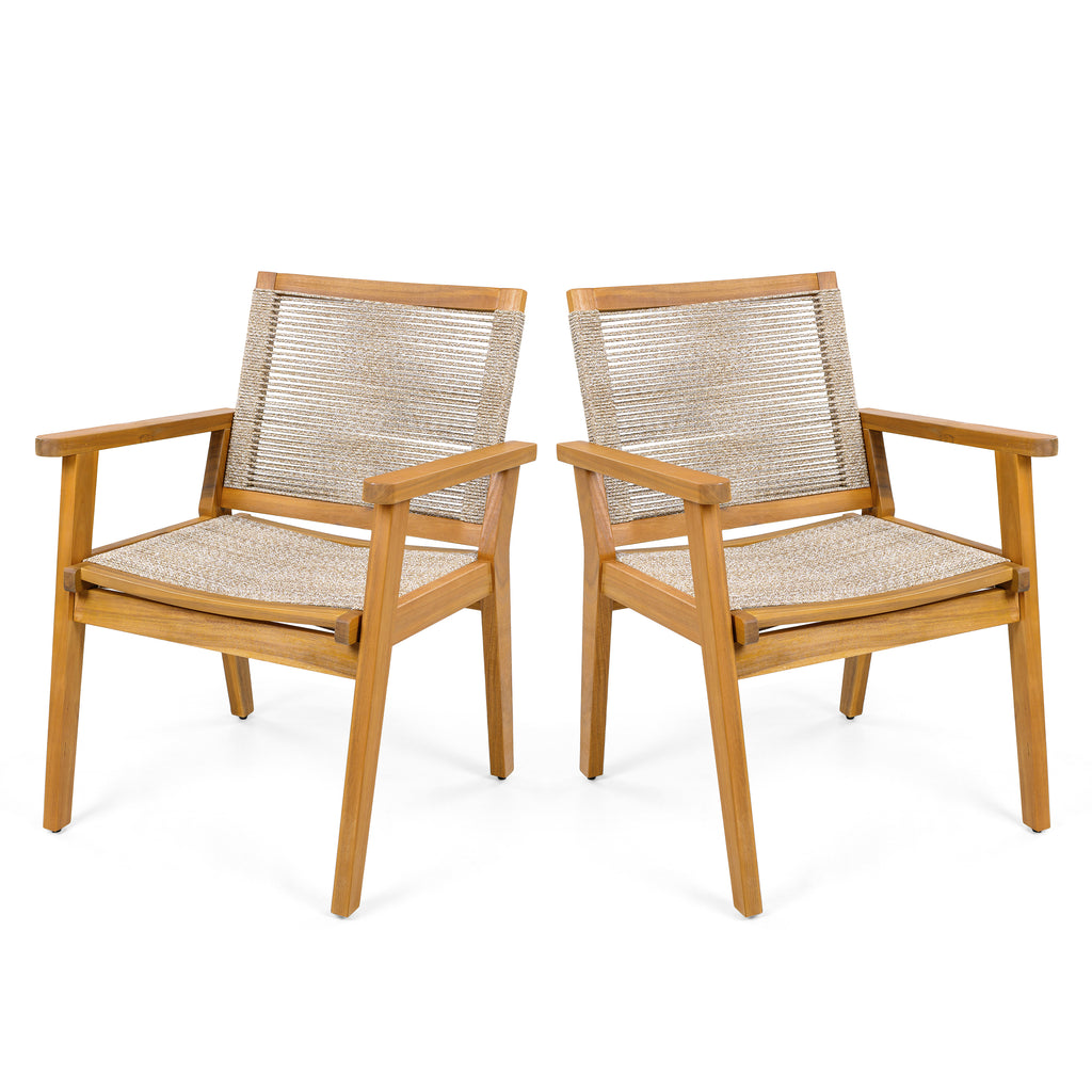 Outdoor Dining Chairs Set of 2, Teak Finish Wood Frame and Mix