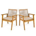 Outdoor Dining Chairs Set of 2, Teak Finish Wood Frame and Mix