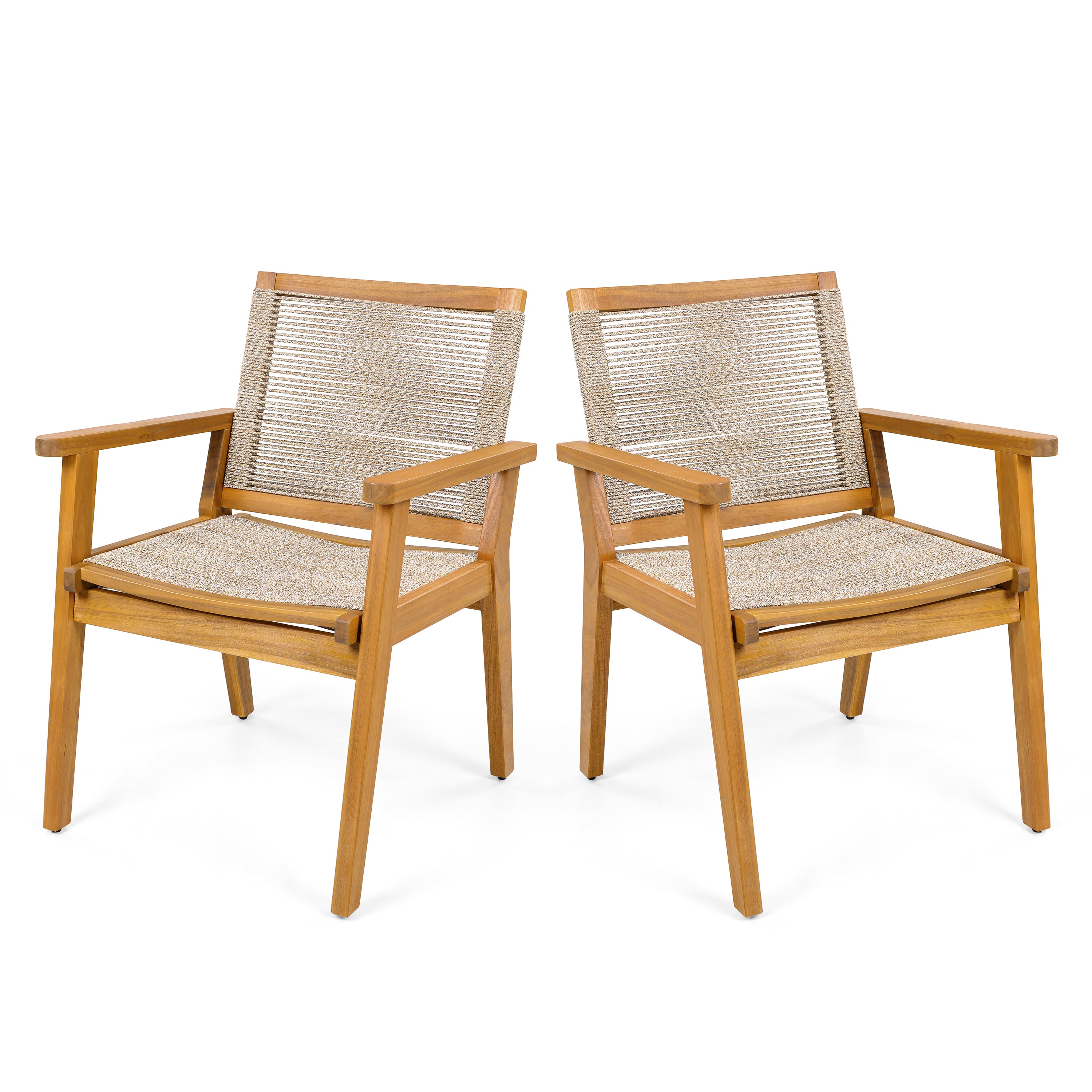 Outdoor Dining Chairs Set of 2, Teak Finish Wood Frame and Mix