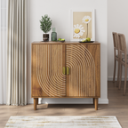 Walnut Wood Buffet Cabinet with Line Groove Design
