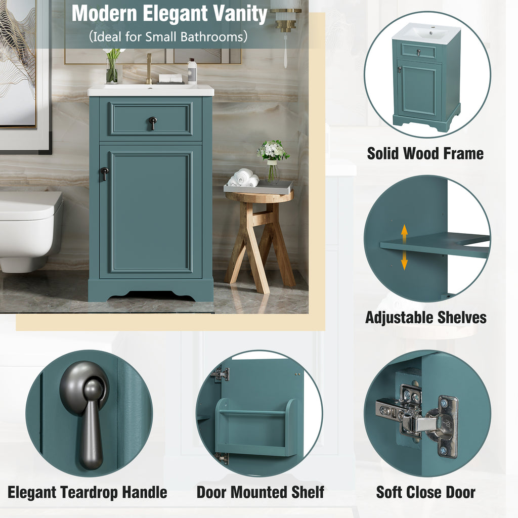 20-Inch Bathroom Vanity with Ceramic Sink, Soft Close Door & Storage Rack