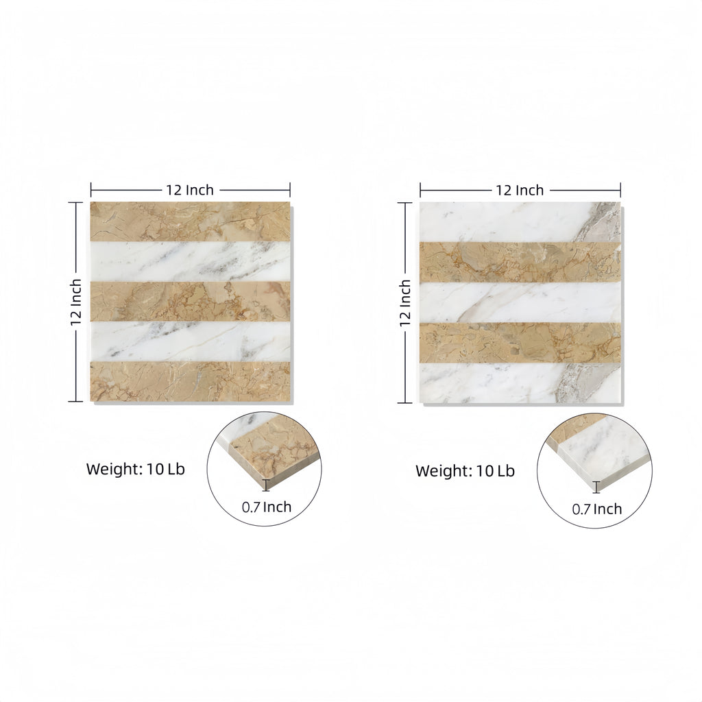 12x12 White Gold Waterjet Polished Marble Tiles Set