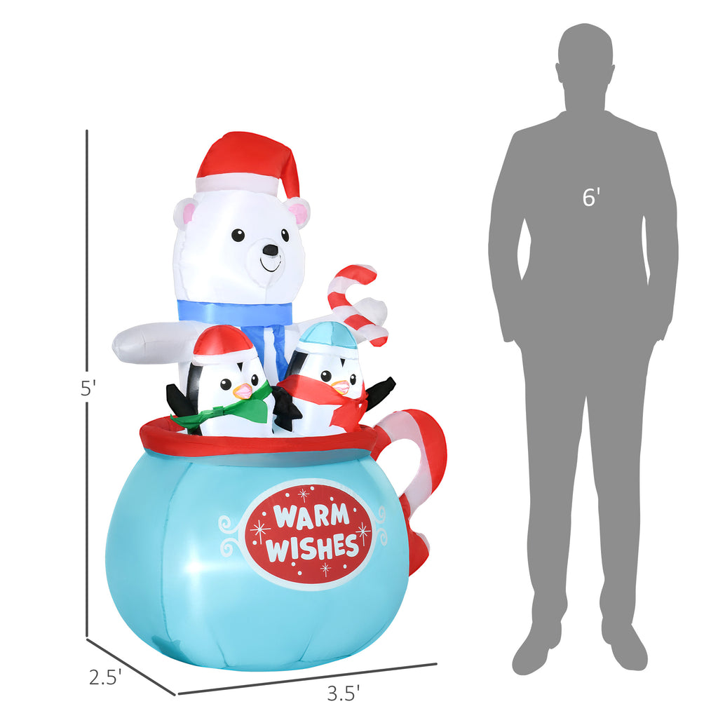 5ft Christmas Inflatables Outdoor Decoration: Bear & Penguins