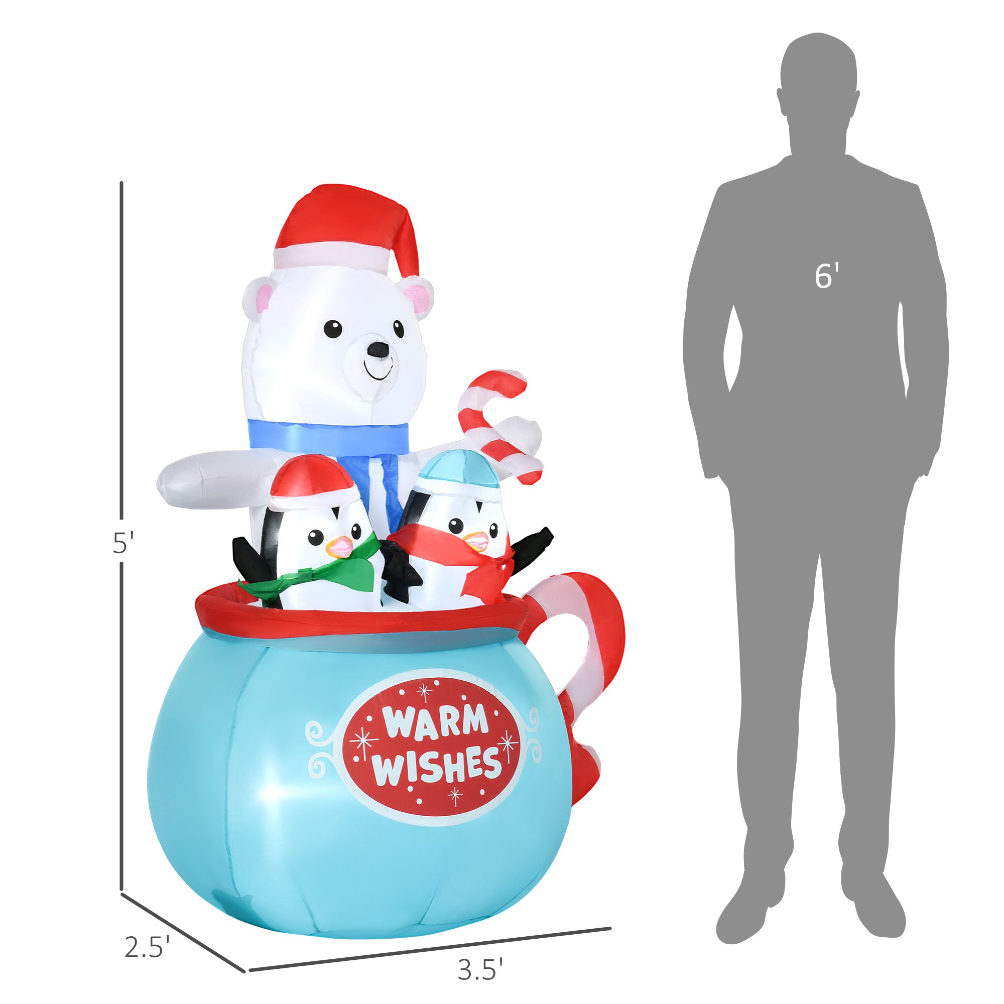 5ft Christmas Inflatables Outdoor Decoration: Bear & Penguins