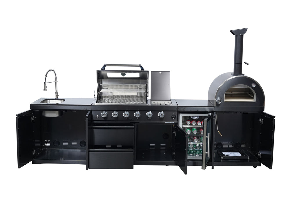 Black 125-Inch Double Stainless Steel Gas Outdoor Kitchen Grill