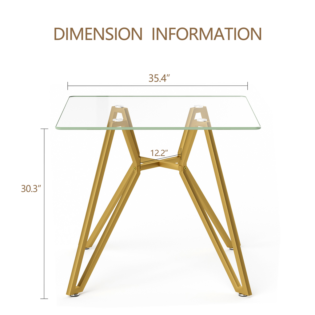 35.4-Inch Square Tempered Glass Dining Table