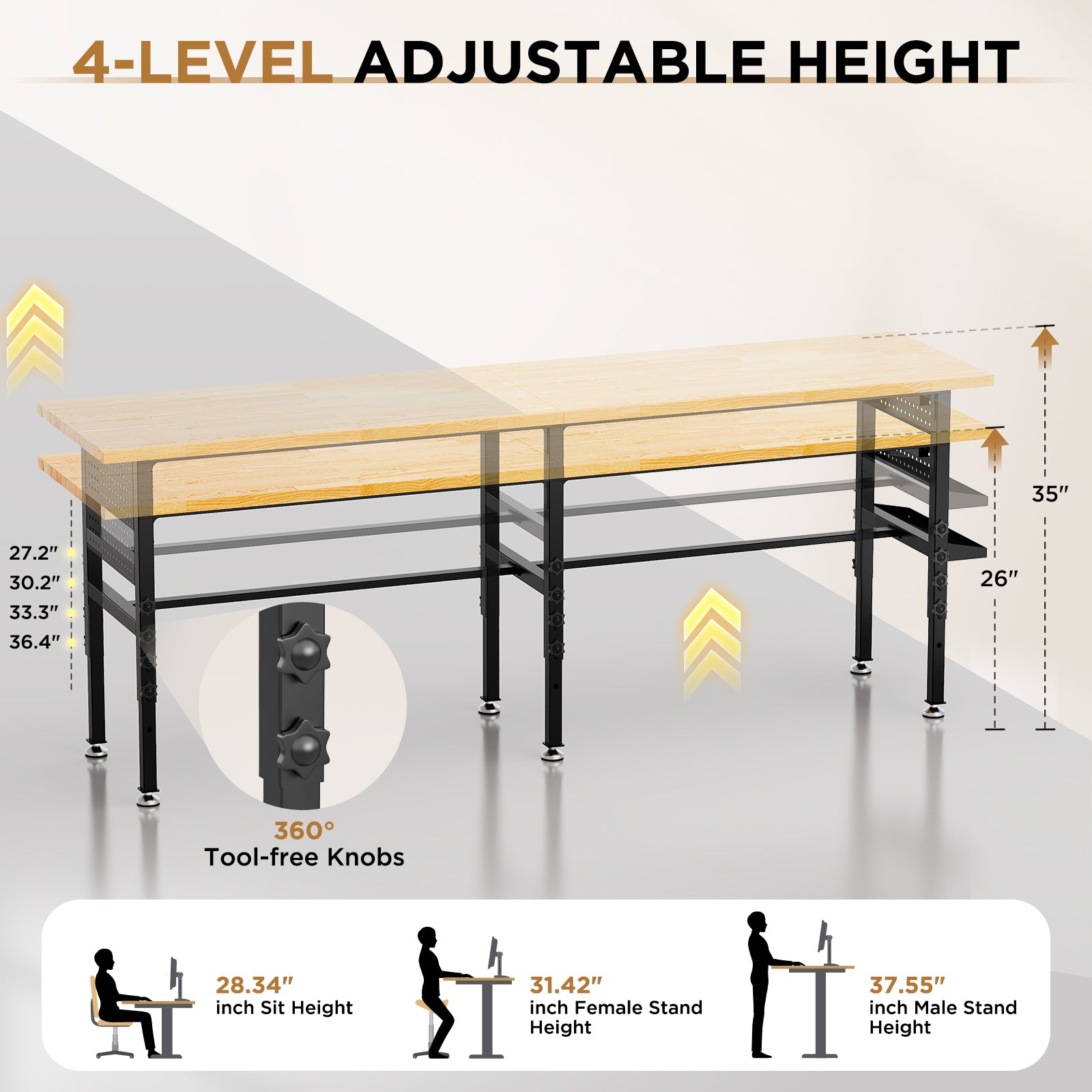 96" Adjustable Workbench with Side Pegboard