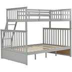 Twin Over Full Bunk Bed, Wooden Bunk Bed with Ladder and Safety Guard Rails – Gray
