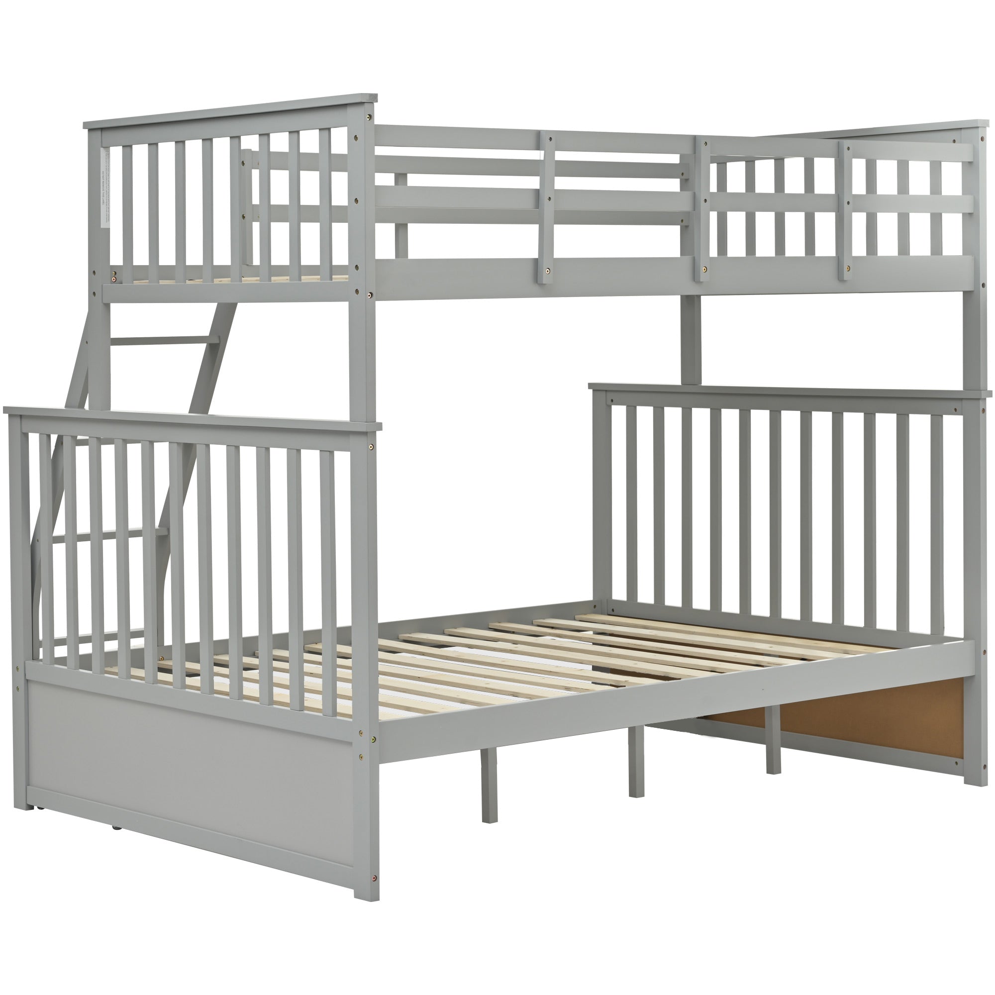 Twin Over Full Bunk Bed, Wooden Bunk Bed with Ladder and Safety Guard Rails – Gray