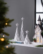 Set of 3 Resin White/Silver Foil Christmas Trees