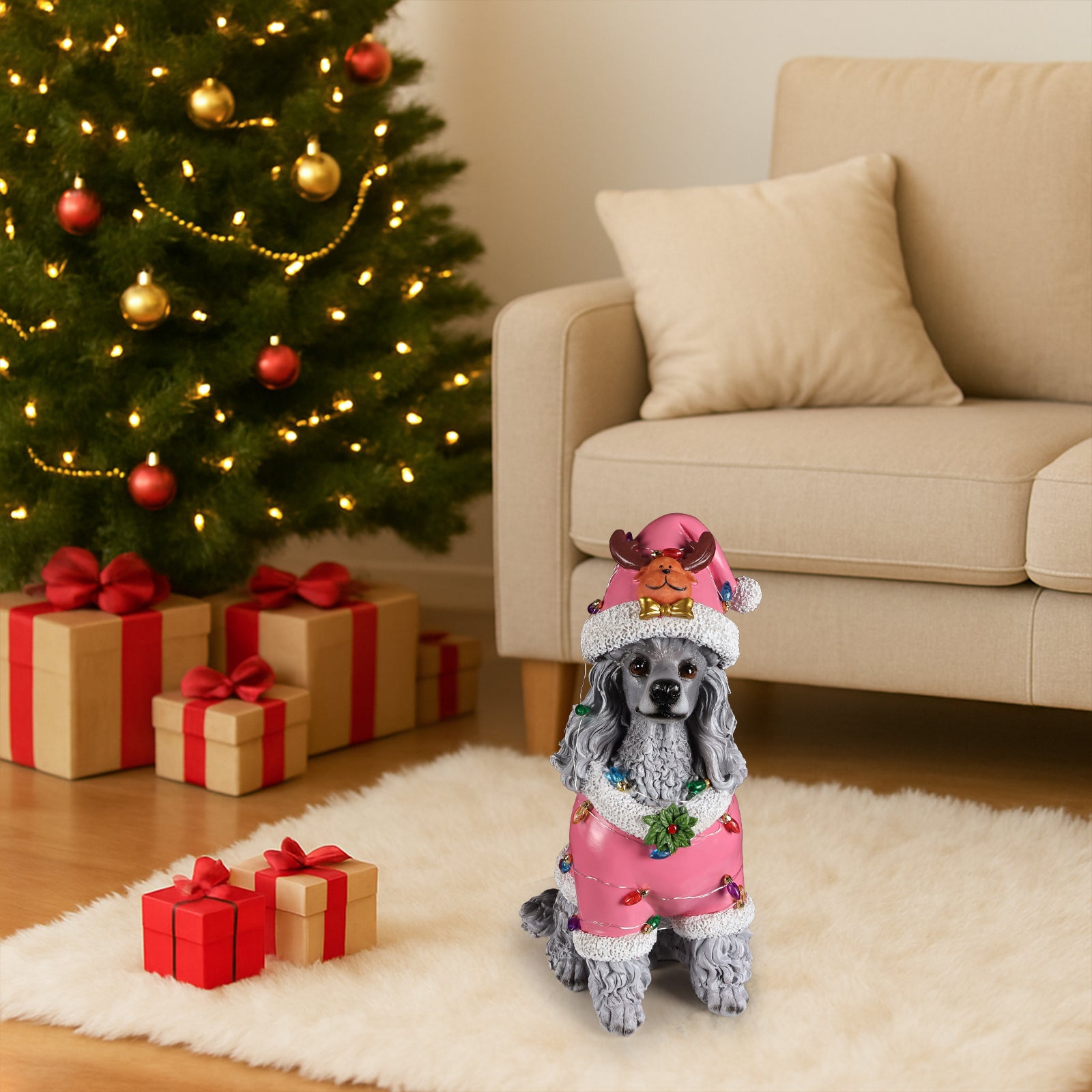 Christmas Poodle Statue