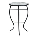Outdoor Round Side Table with Mosaic-Style Top and Curved Iron Legs