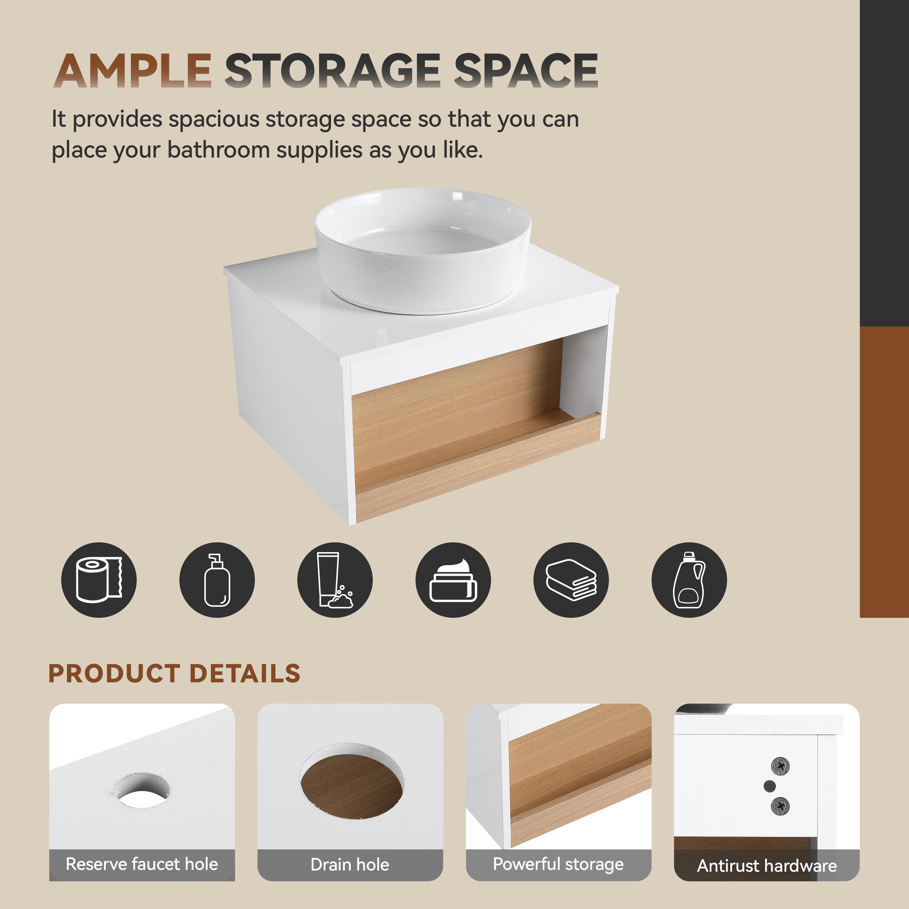 24" Floating Bathroom Vanity with Glossy