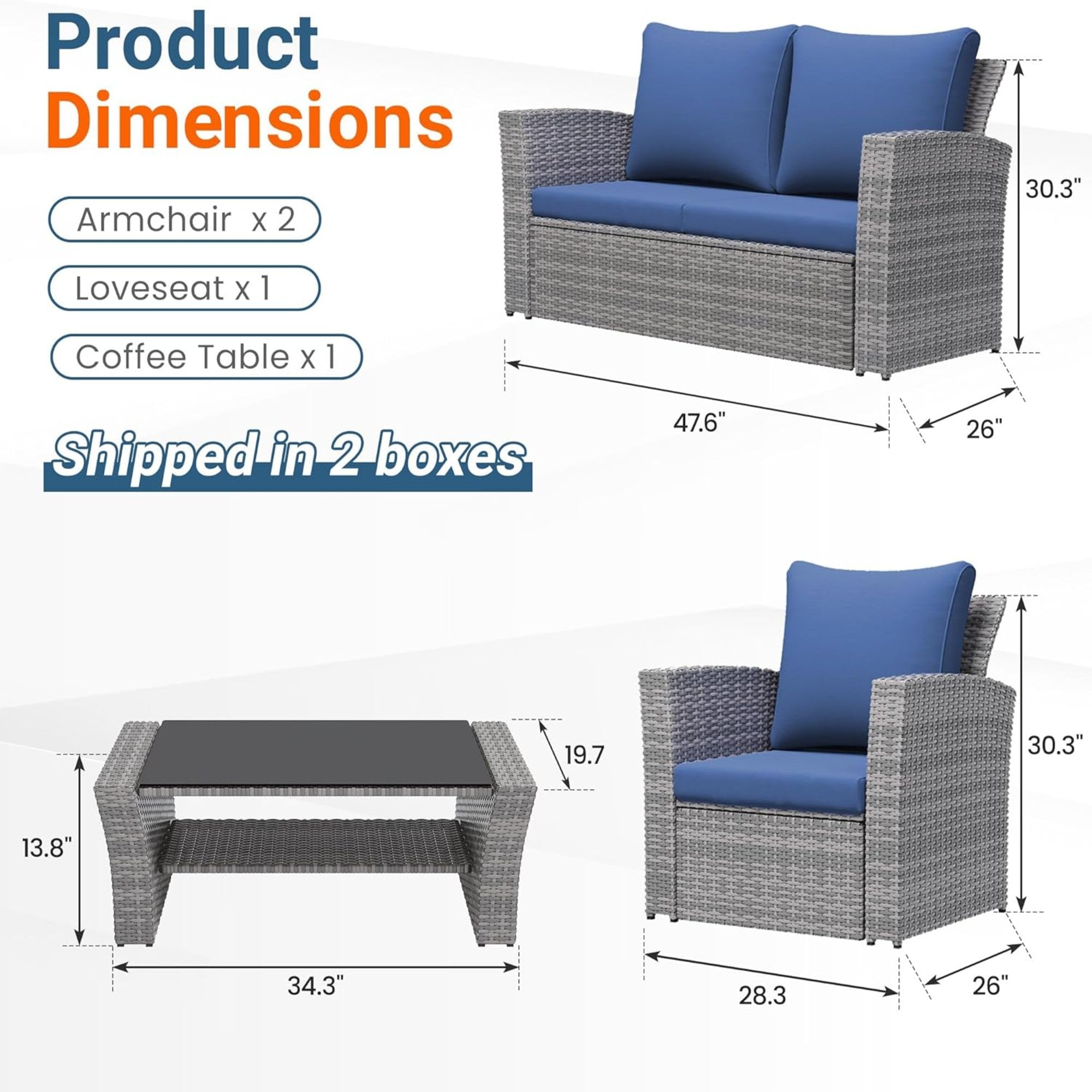 4-Piece Wicker Patio Conversation Set with Glass Table