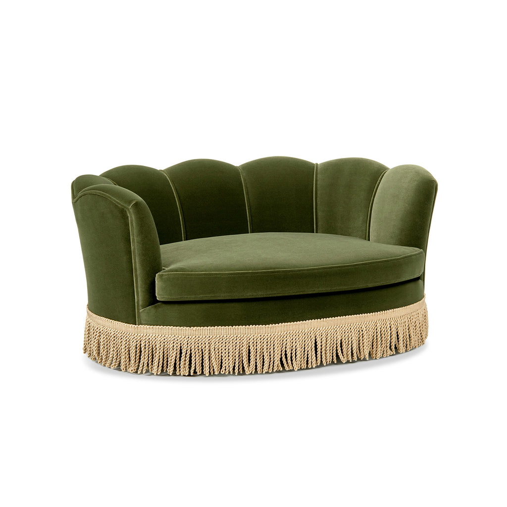 Clara 34.5" Scalloped Pet Sofa Bed, Medium, Olive