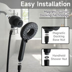 High Pressure Shower Heads 6 Spray Mode - Matte Black