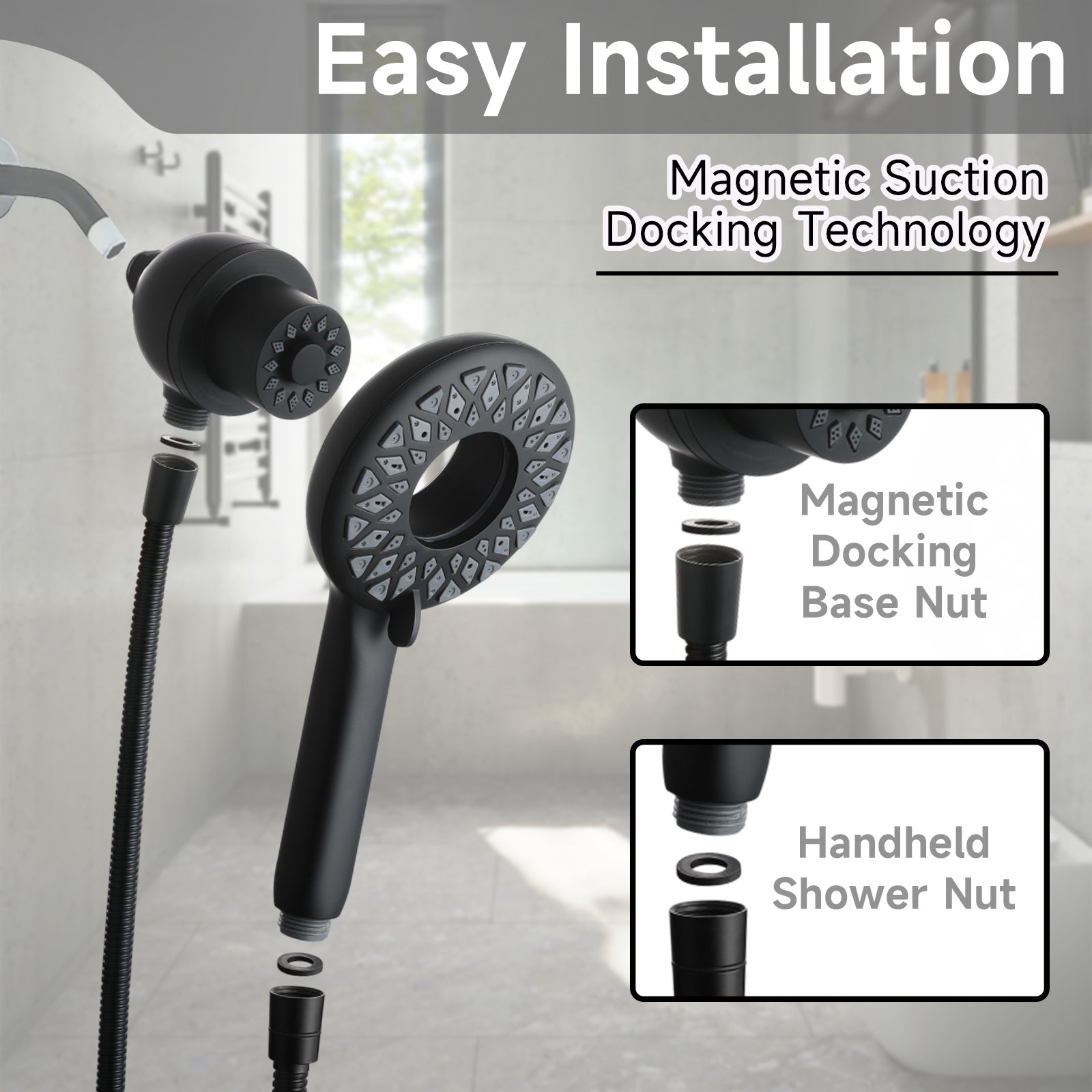 High Pressure Shower Heads 6 Spray Mode - Matte Black