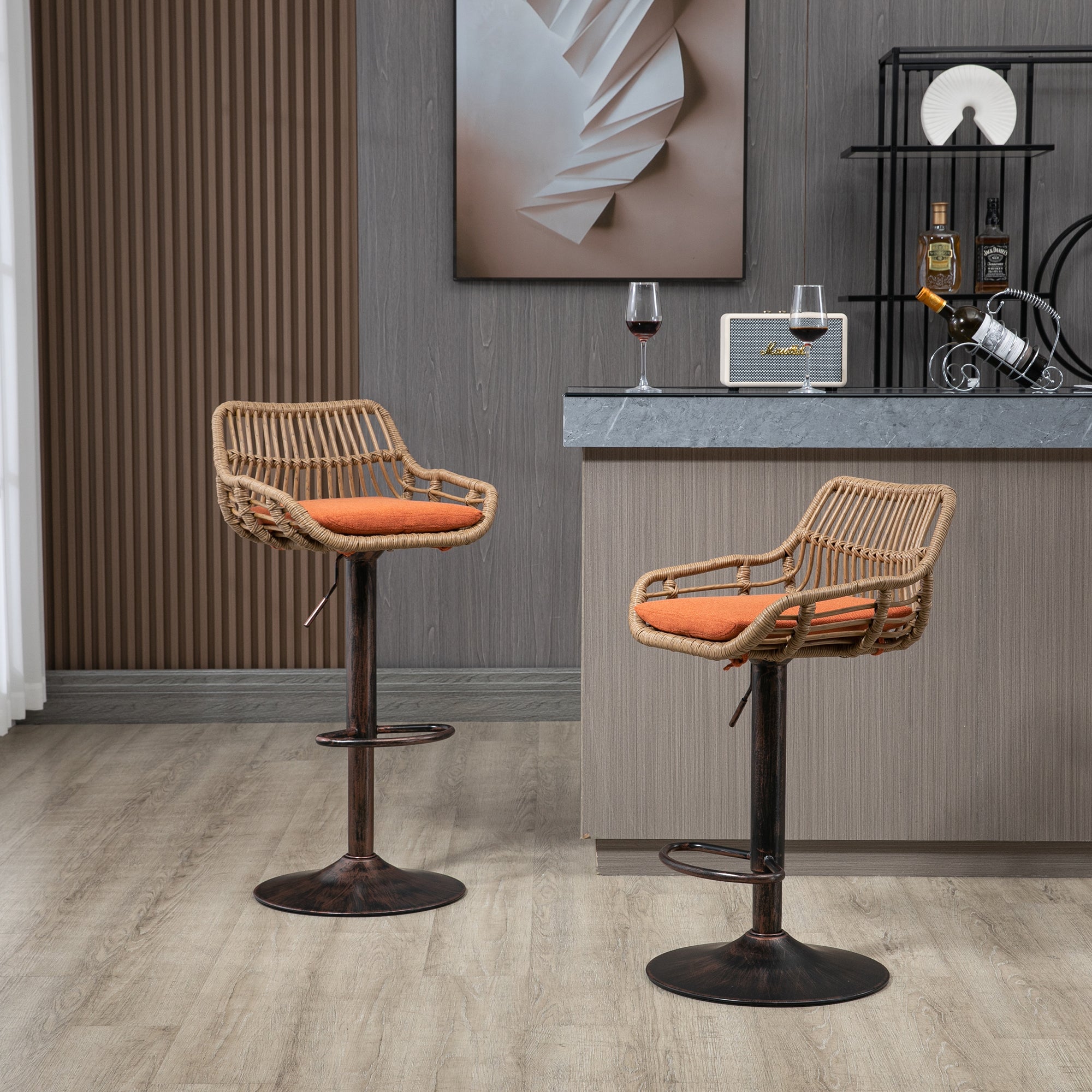 Modern Swivel Bar Stools Set of 2 Adjustable Counter Height Chairs