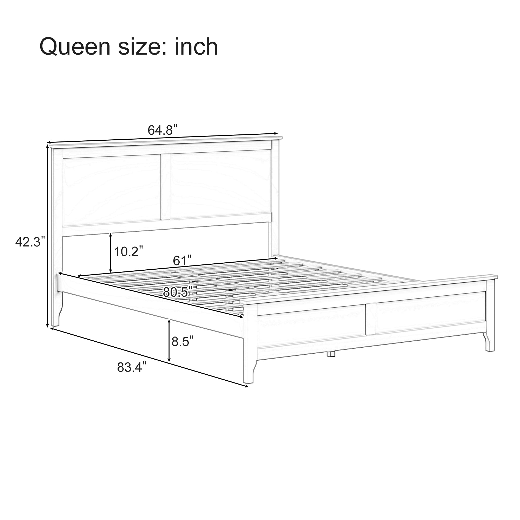 Modern Solid Wood Queen Size Platform Bed
