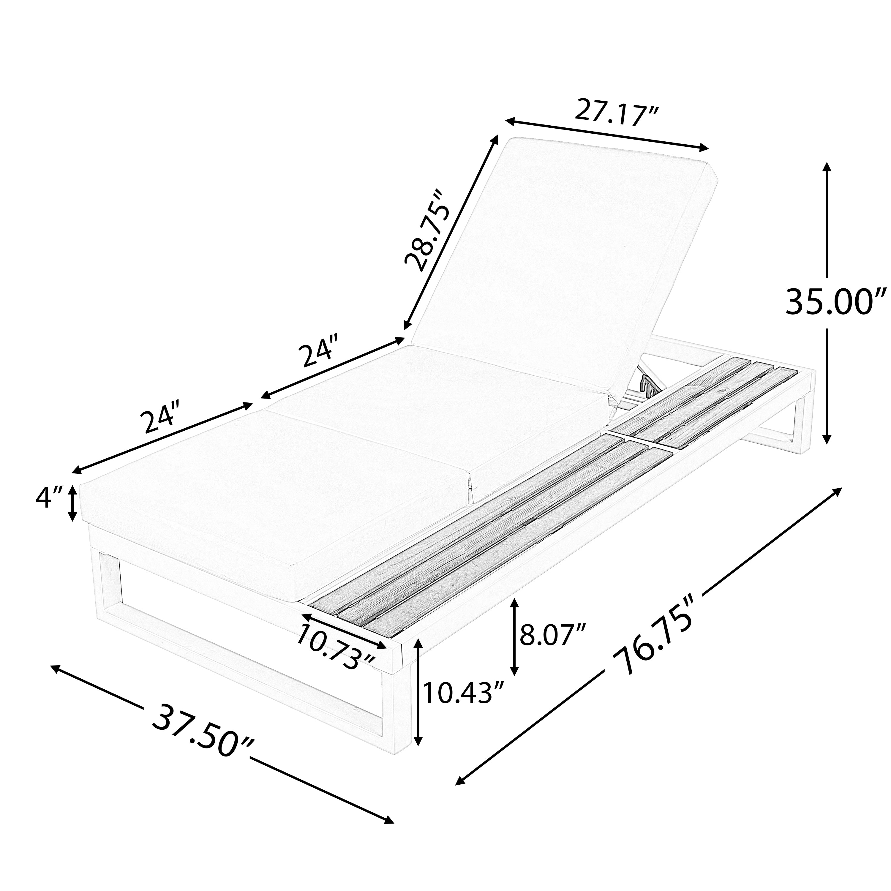White Iron & Teak Finish Chaise Lounge Set