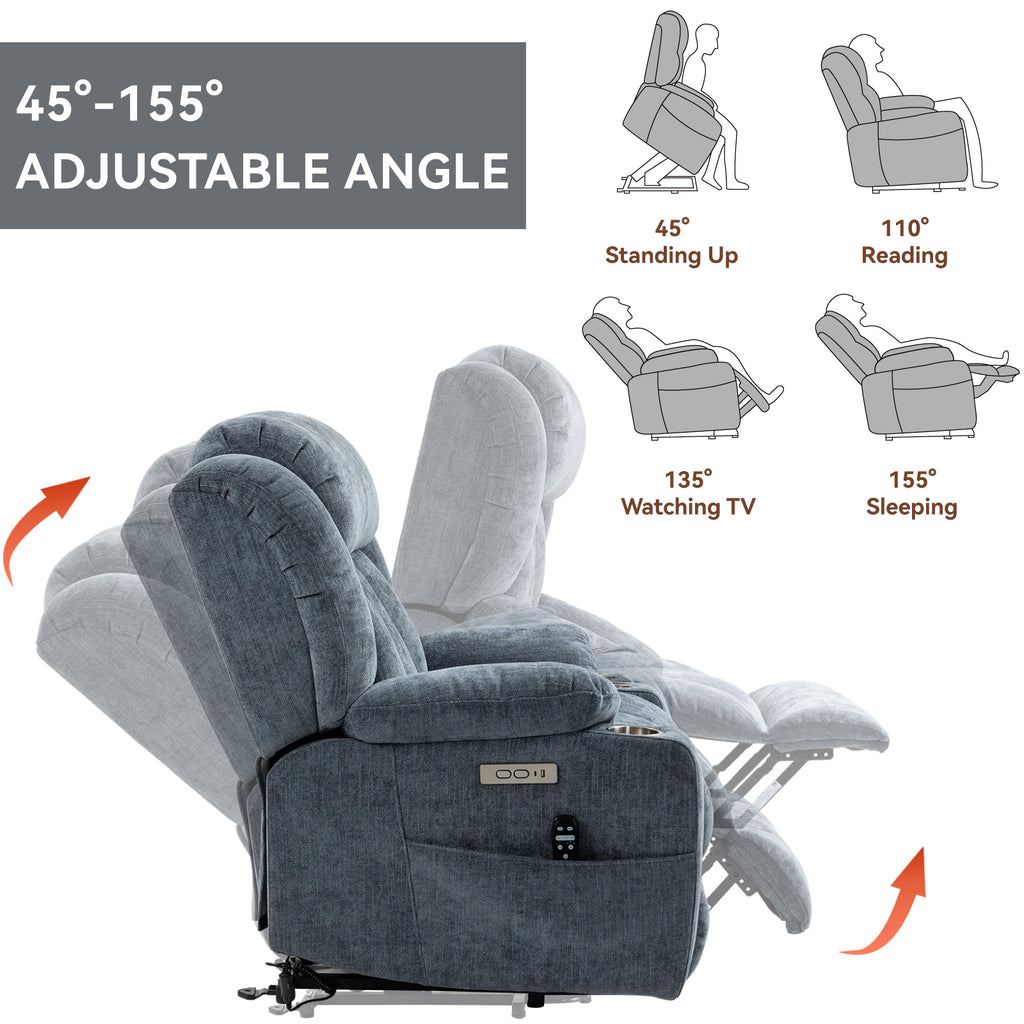 Up To 350 LBS Chenille Power Lift Recliner Chair