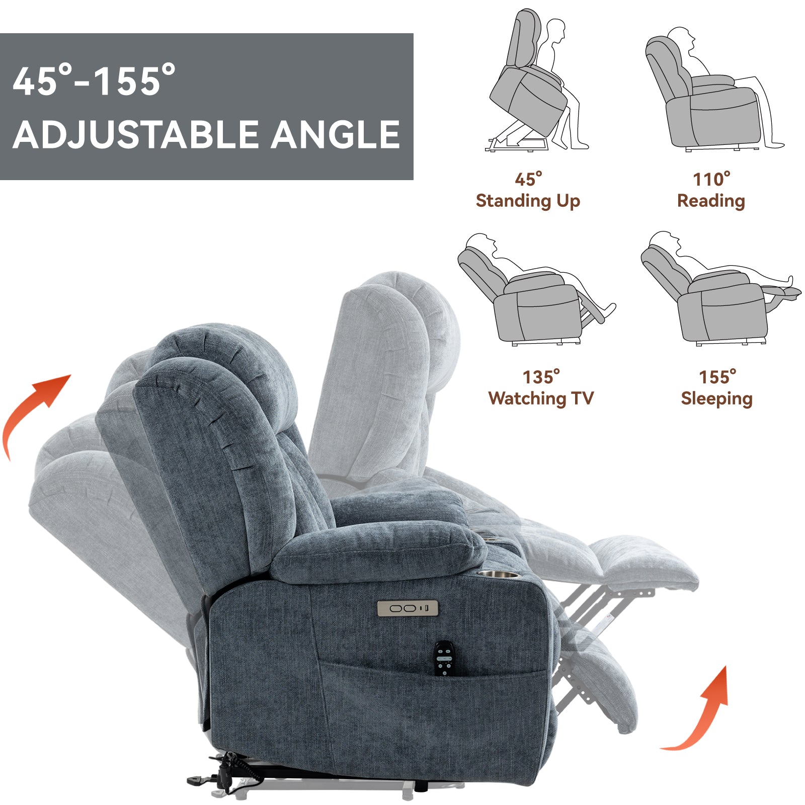 Up To 350 LBS Chenille Power Lift Recliner Chair
