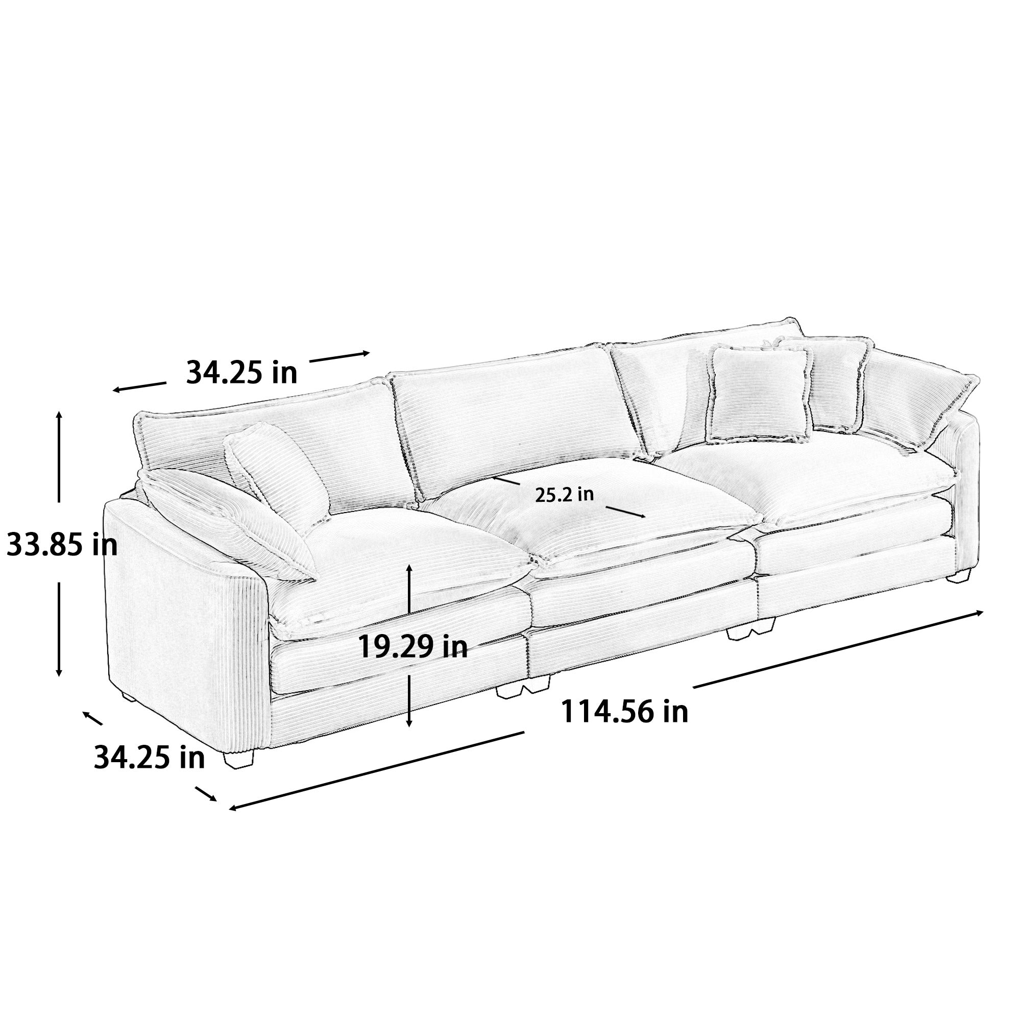 Modern Fabric Living Room Sofa Set - 2 Sofas