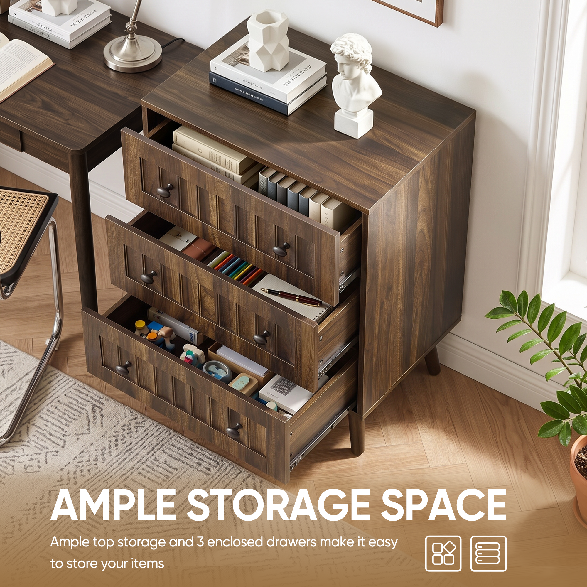 3 Drawer Dresser - Modern Walnut