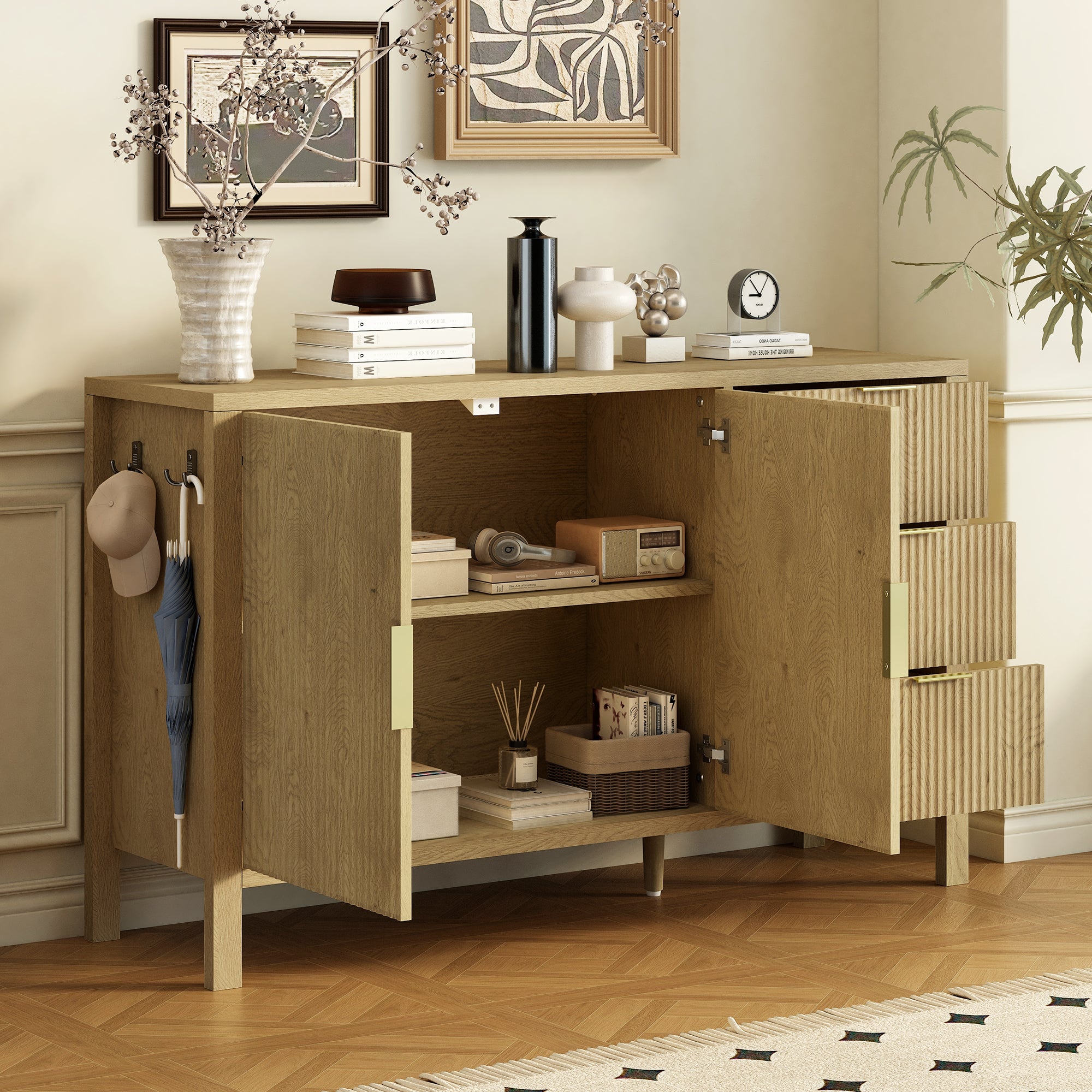U-Style Modern Wave-Pattern Sideboard with 3 Drawers