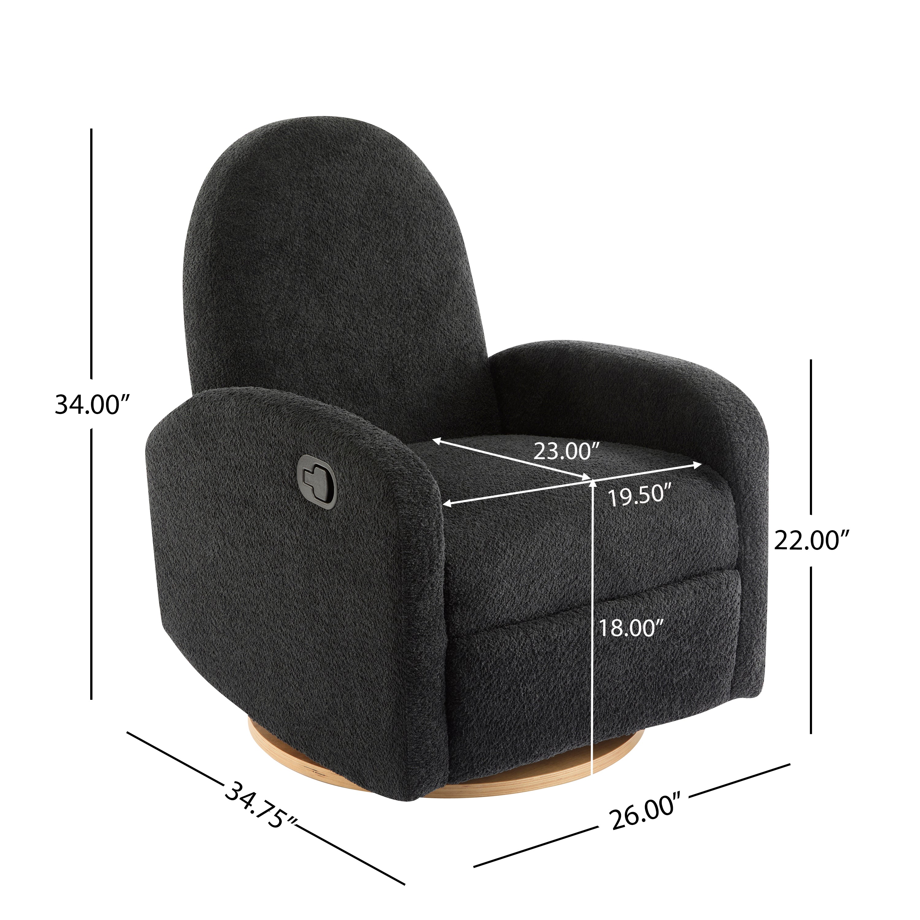 360 Swivel and Glider Recliner Chair - Black