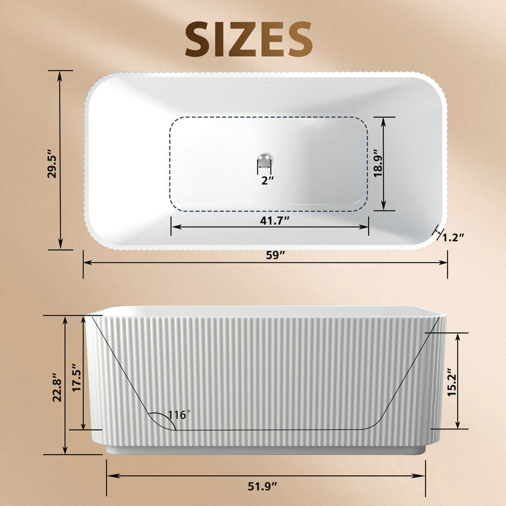 59" Rectangle Linear Acrylic Freestanding Bathtub
