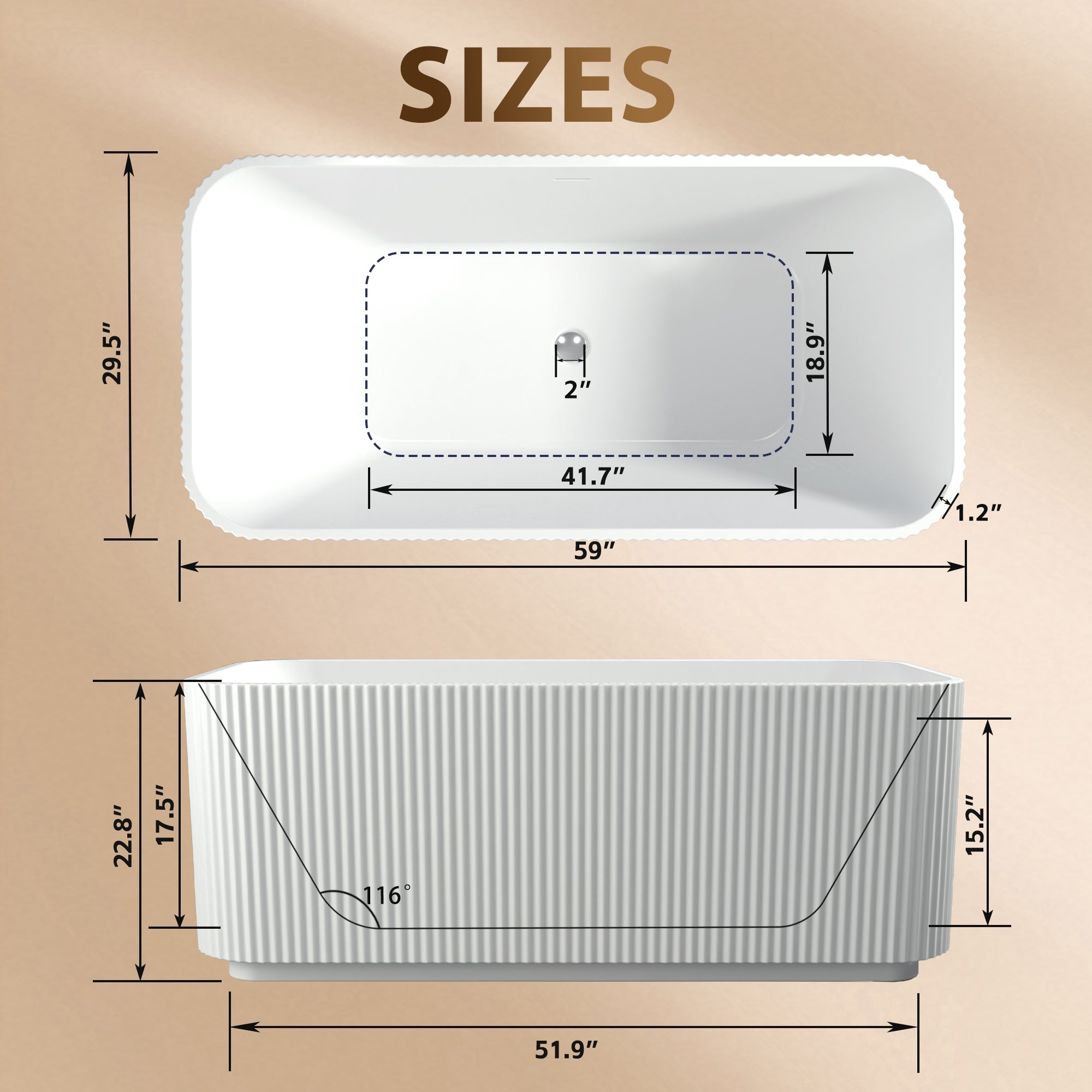 59" Rectangle Linear Acrylic Freestanding Bathtub