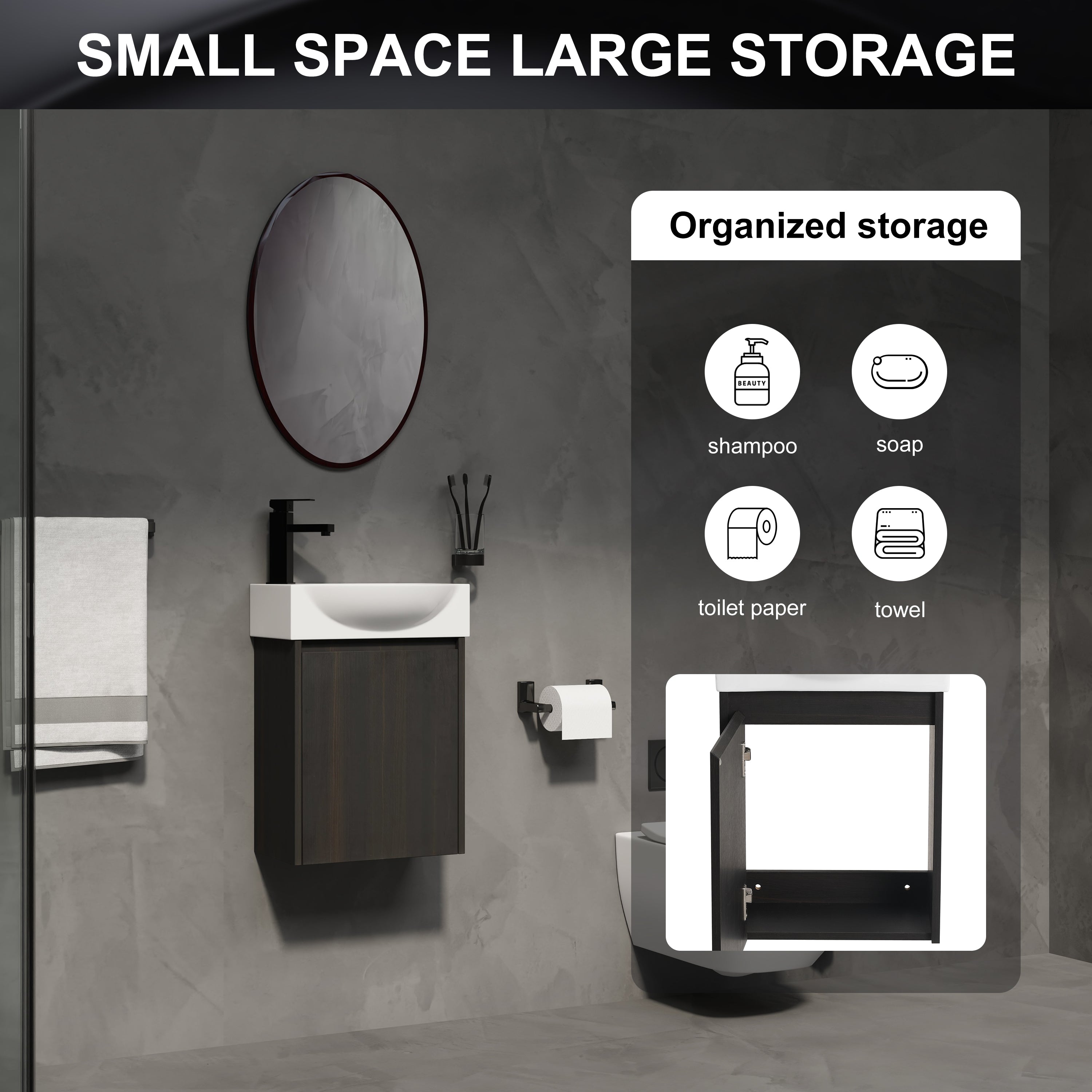 16" Bathroom Vanity Sink Combo for Small Space
