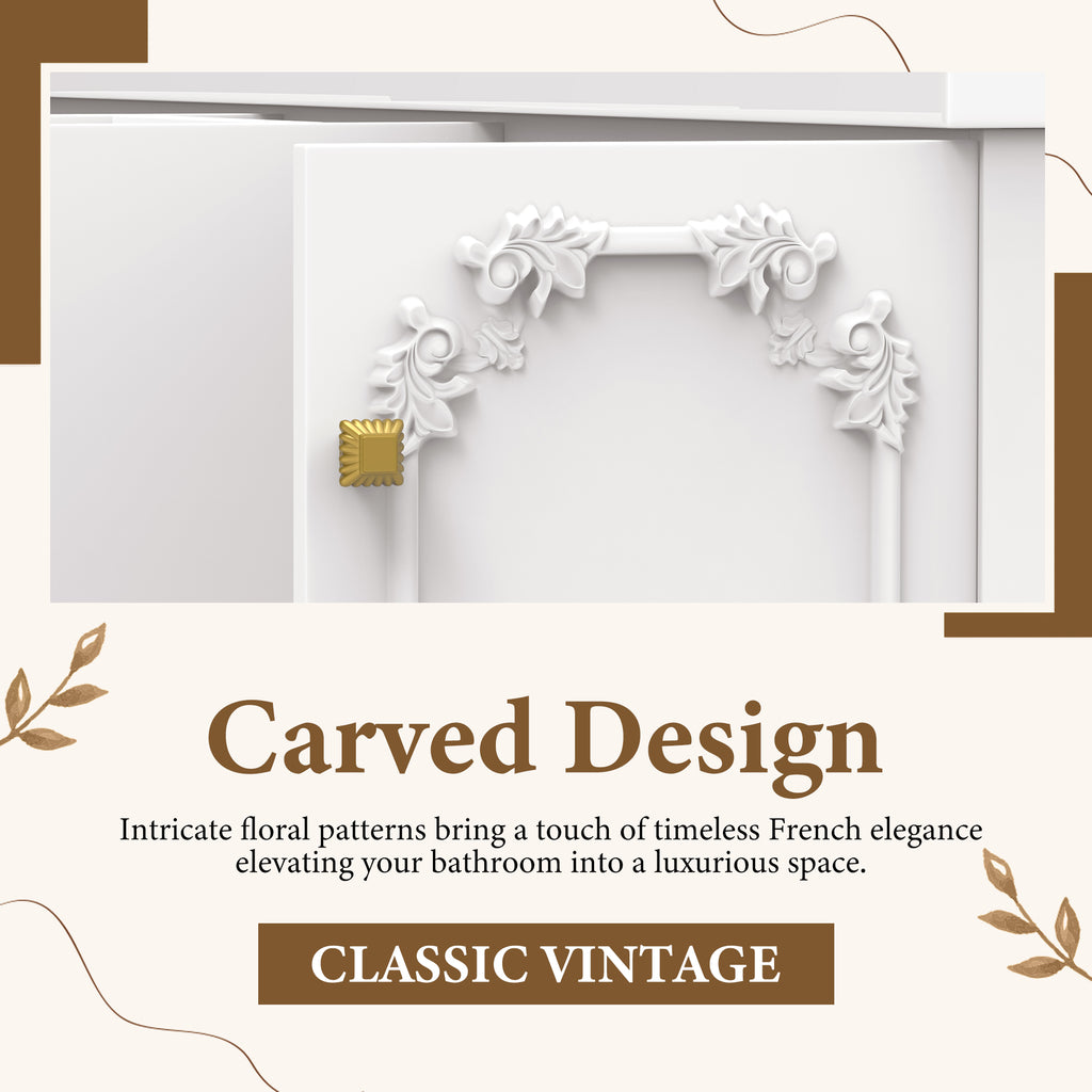 60" White French-Style Bathroom Vanity Cabinet