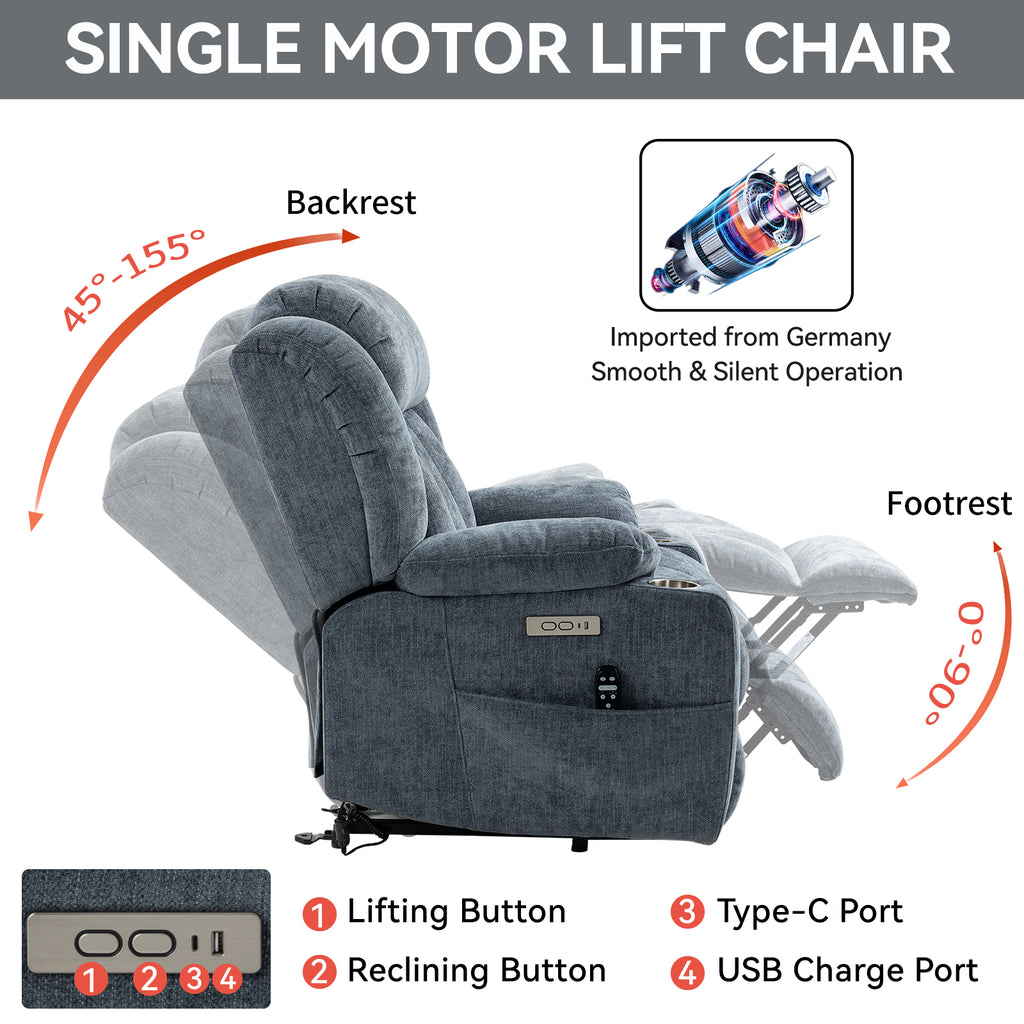 Up To 350 LBS Chenille Power Lift Recliner Chair