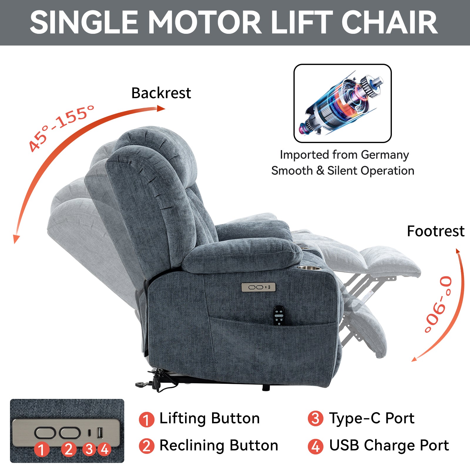 Up To 350 LBS Chenille Power Lift Recliner Chair