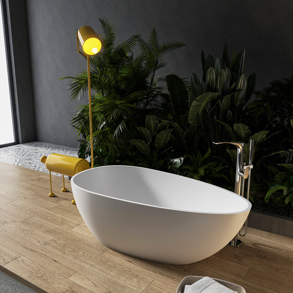 59 Inch Freestanding Egg Shape Solid Surface Bathtub